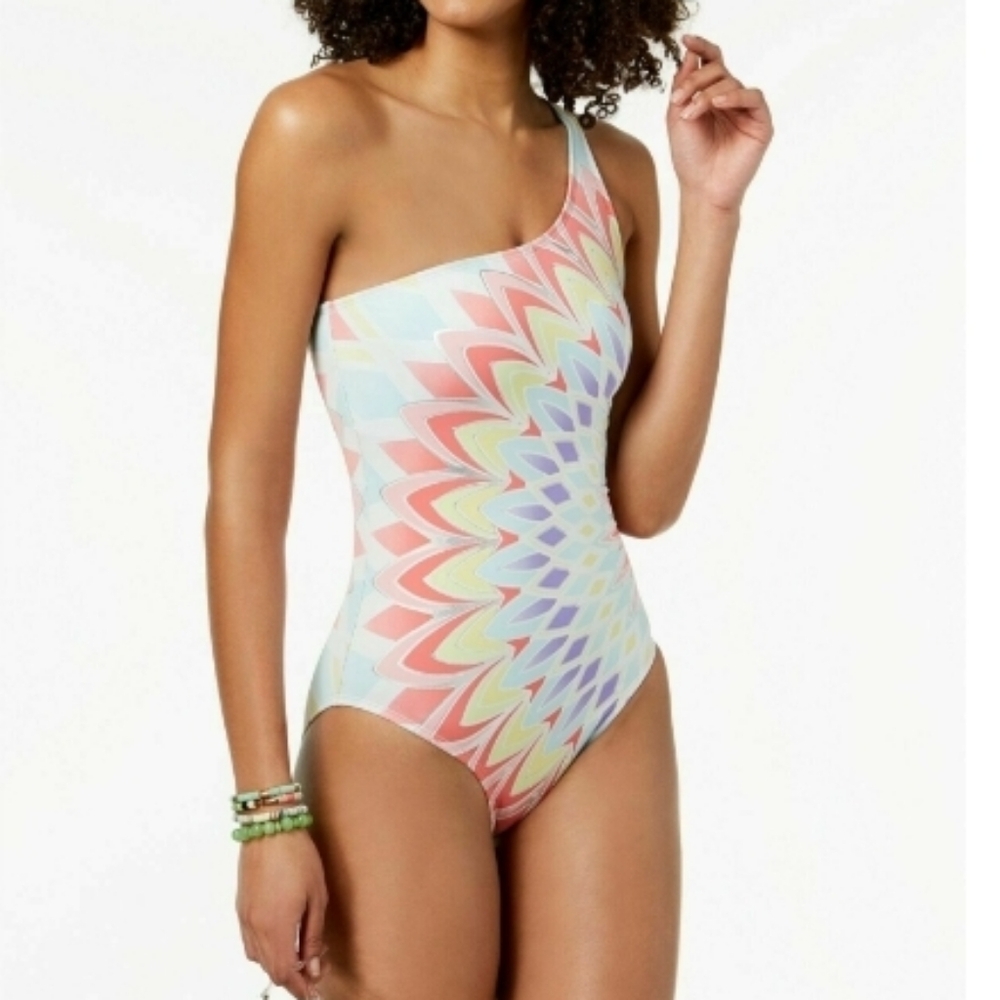 Bar III Starburst One Shoulder One Piece Maillot Swimsuit Multi, Size XS